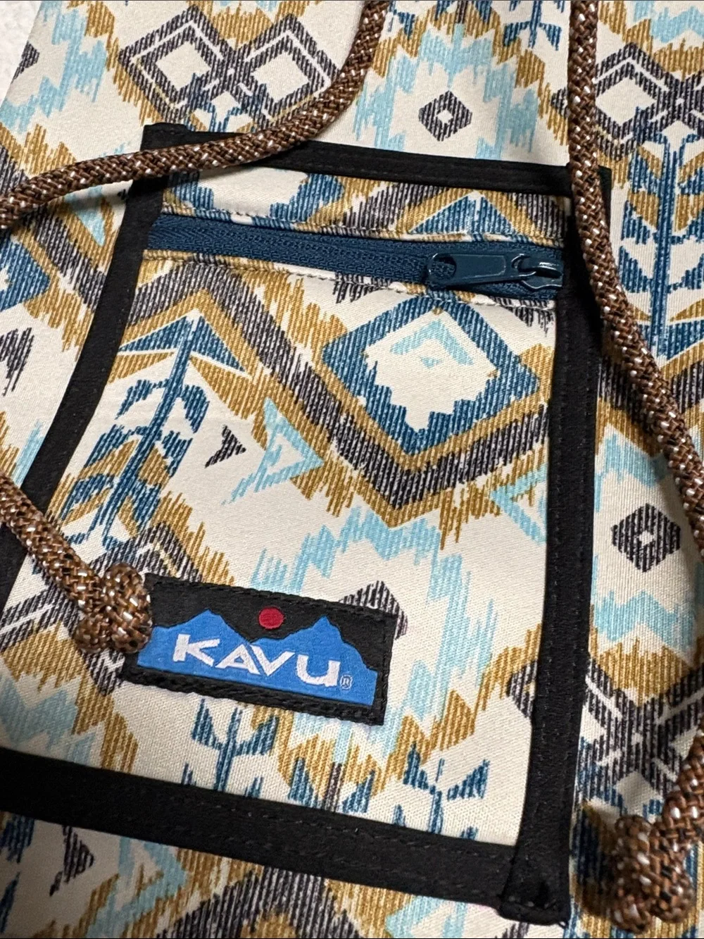 Kavu Aztec-Print Rope Backpack - Blue, Tan & White
